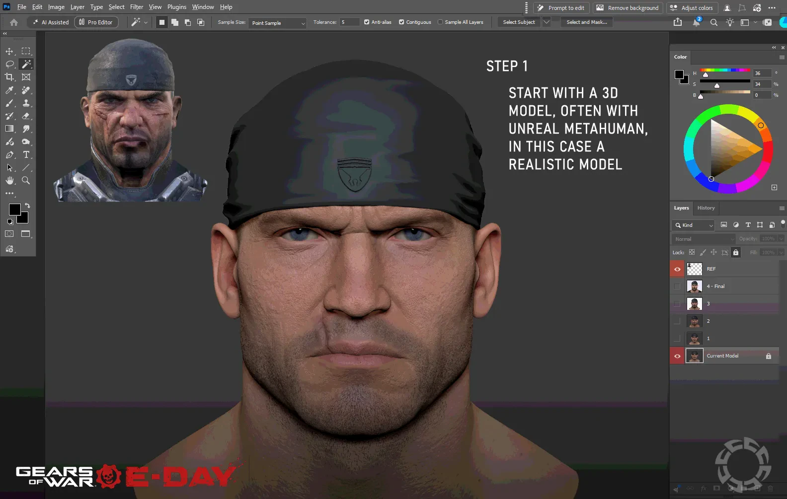 مدل سه‌بعدی شخصیت بازی Gears of War (E-Day) در محیط فتوشاپ
