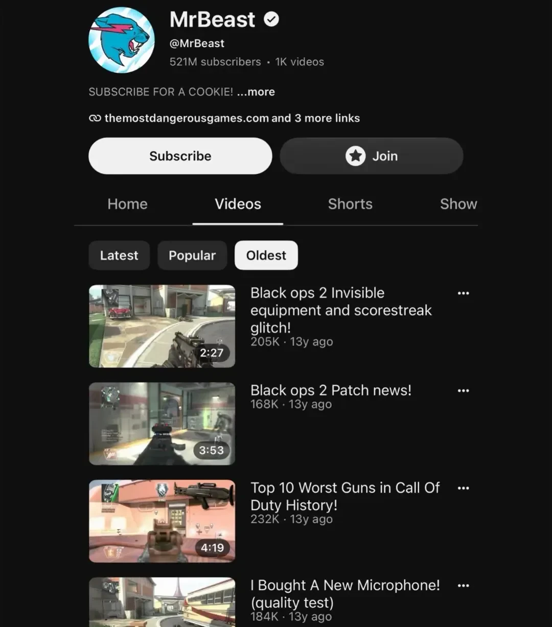 صفحه یوتیوب مستربیست (MrBeast) با ویدیوهای بازی Call of Duty