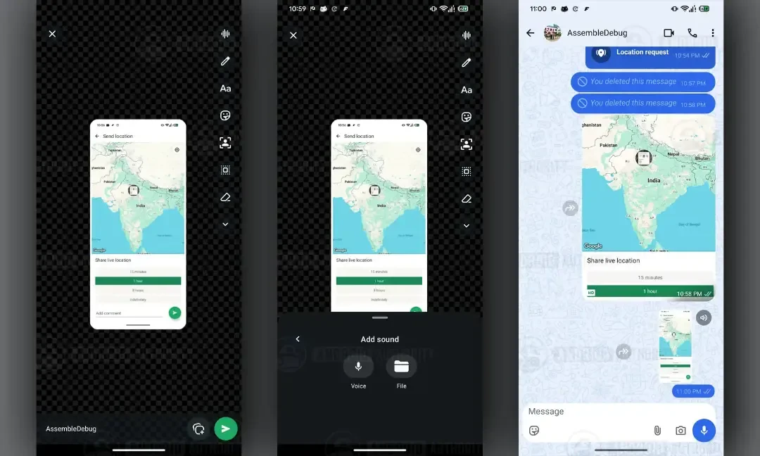 رابط کاربری واتساپ و منوی افزودن صدا برای استیکرها