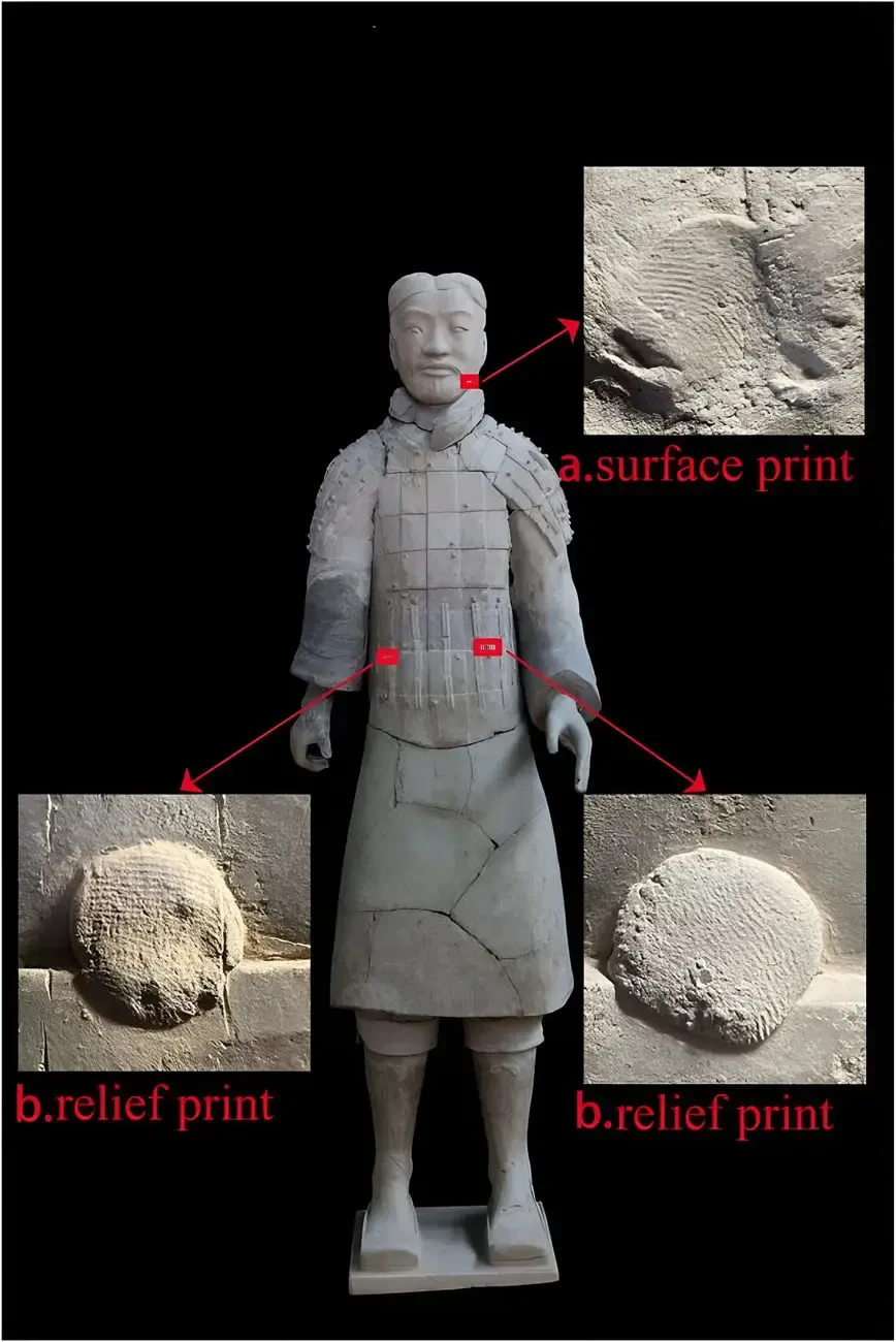 مجسمه سرباز لشکر سفالین (Terracotta Army) چین با نمایش اثرات سطحی و برجسته