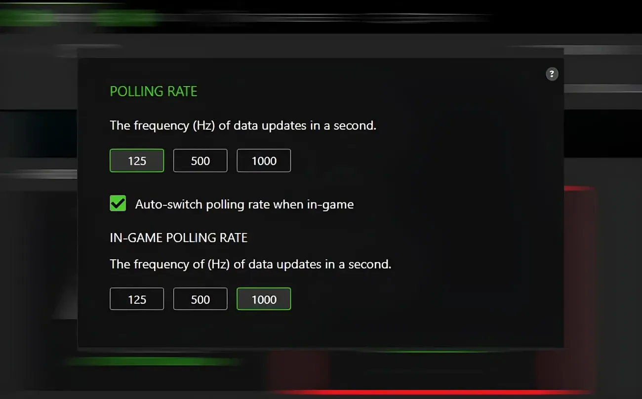 تنظیمات پولینگ ریت (Polling Rate) در نرم‌افزار مدیریت ماوس بی‌سیم