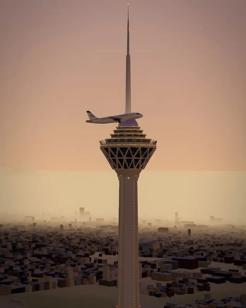 نمای سهبعدی برج میلاد (Milad Tower) در محیط شبیهسازی شده بازی