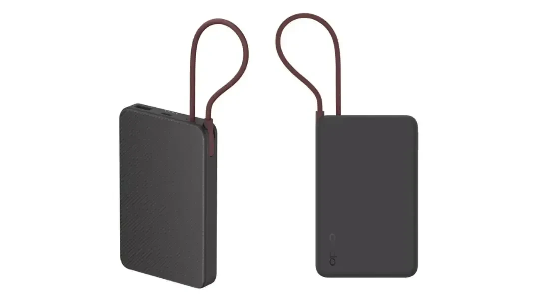پاوربانک اوپو با کابل داخلی و بدنه بافتدار تیره