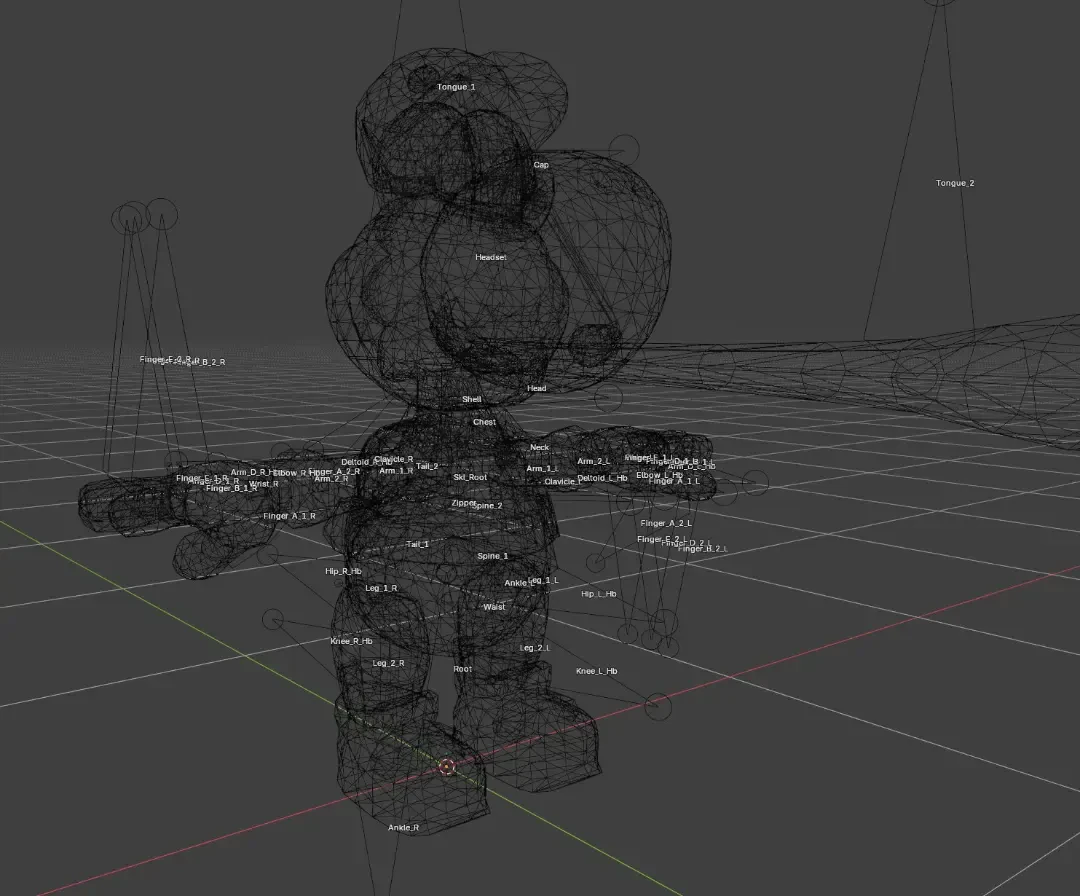 مدل سه‌بعدی (3D Model) از کاراکتر ماریو با نقاط کنترل استخوان‌بندی
