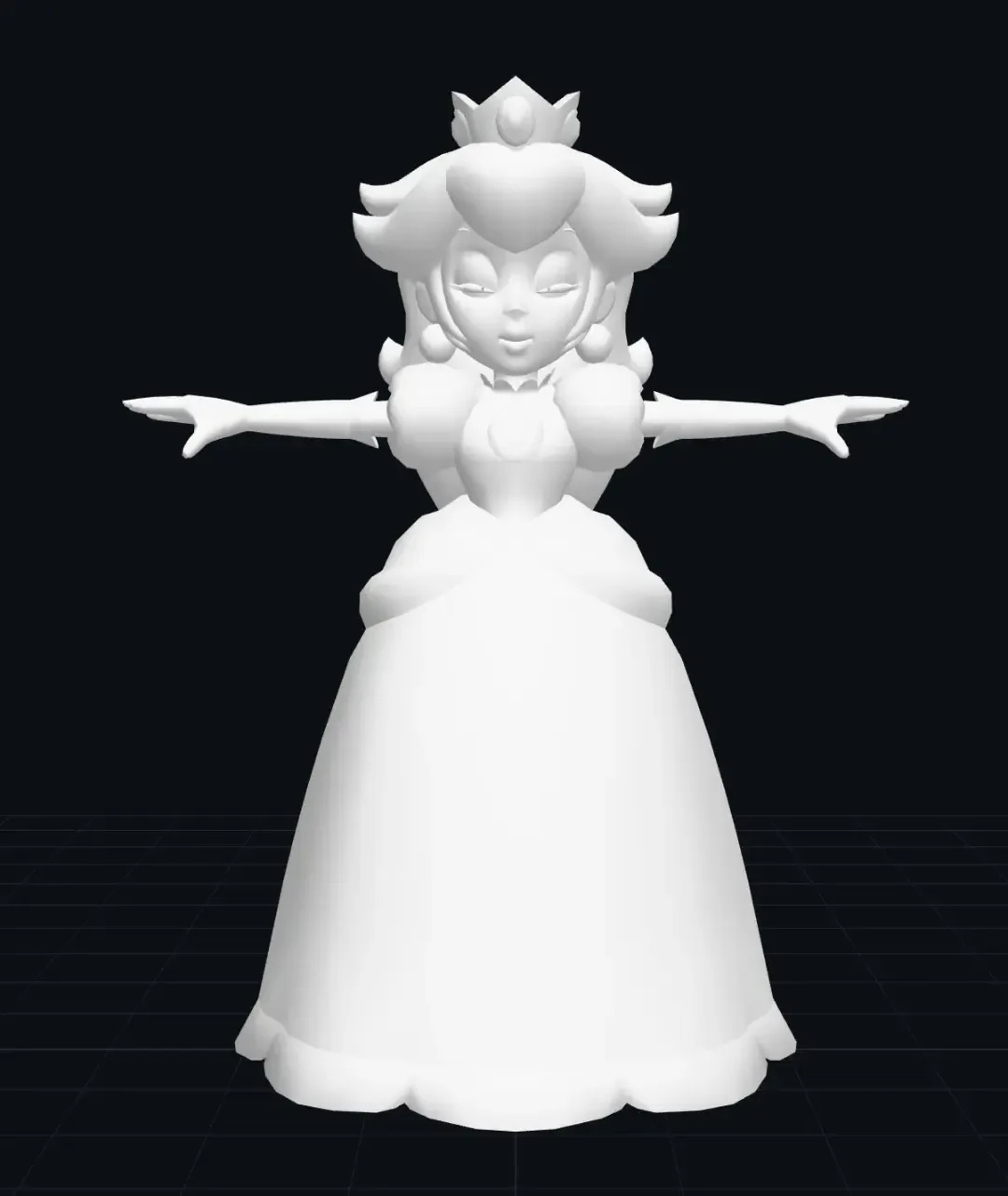 مدل سه‌بعدی سفیدرنگ پرنسس پچ (Princess Peach) با دست‌های باز