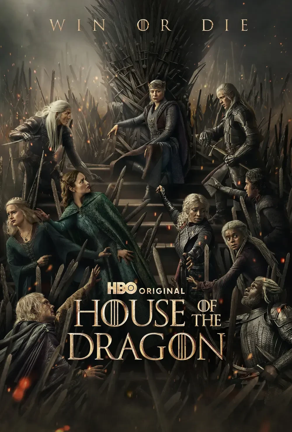 شخصیتهای اصلی سریال خاندان اژدها (House of the Dragon) در کنار تخت آهنین