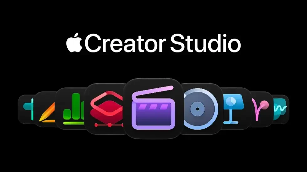 لوگوی اپل کریتور استودیو (Apple Creator Studio) و آیکونهای ابزارهای ویرایش محتوا
