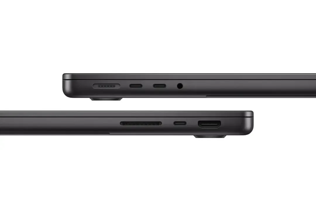 درگاه‌های ورودی و خروجی در لبه‌های بدنه لپ‌تاپ مک بوک پرو (MacBook Pro)