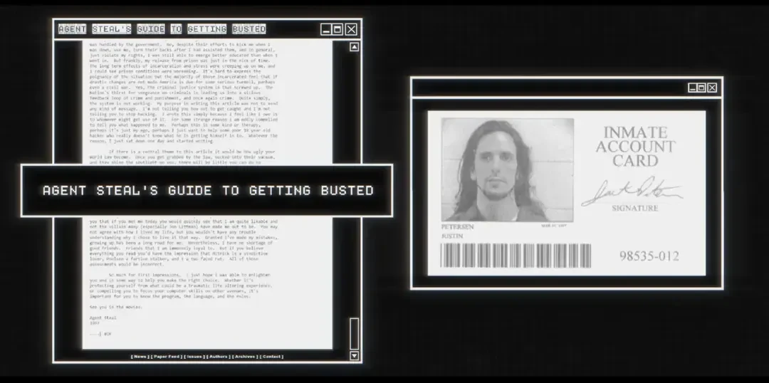 کارت حساب زندانی (Inmate Account Card) با تصویر چهره و مشخصات جاستین پترسن (Justin Petersen)