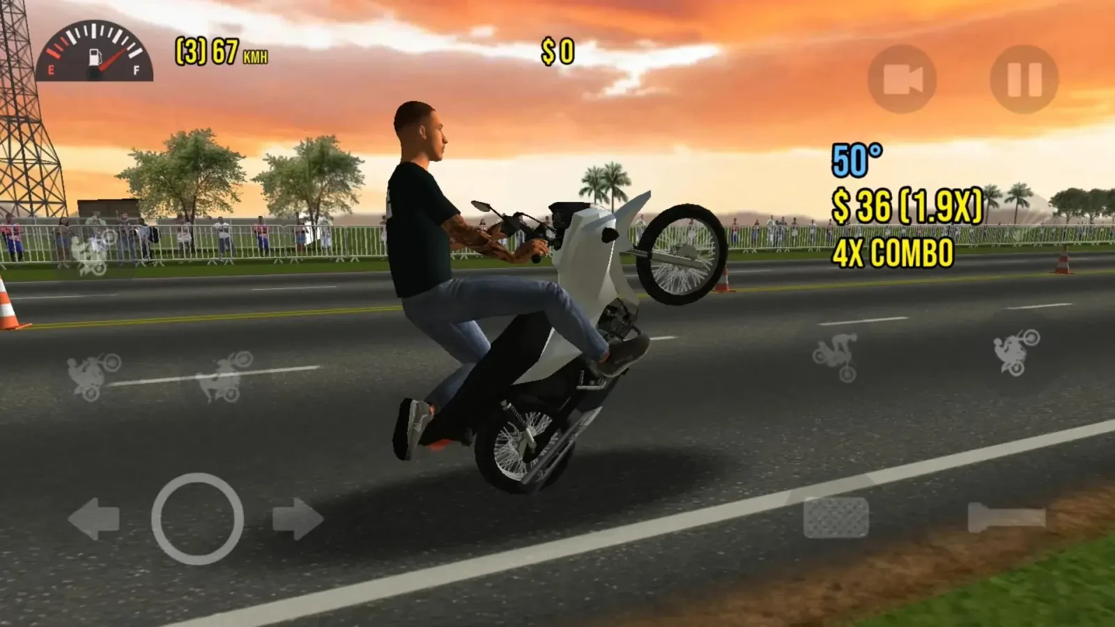 شخصیت بازی Moto Wheelie در حال تکچرخ زدن با موتور سیکلت