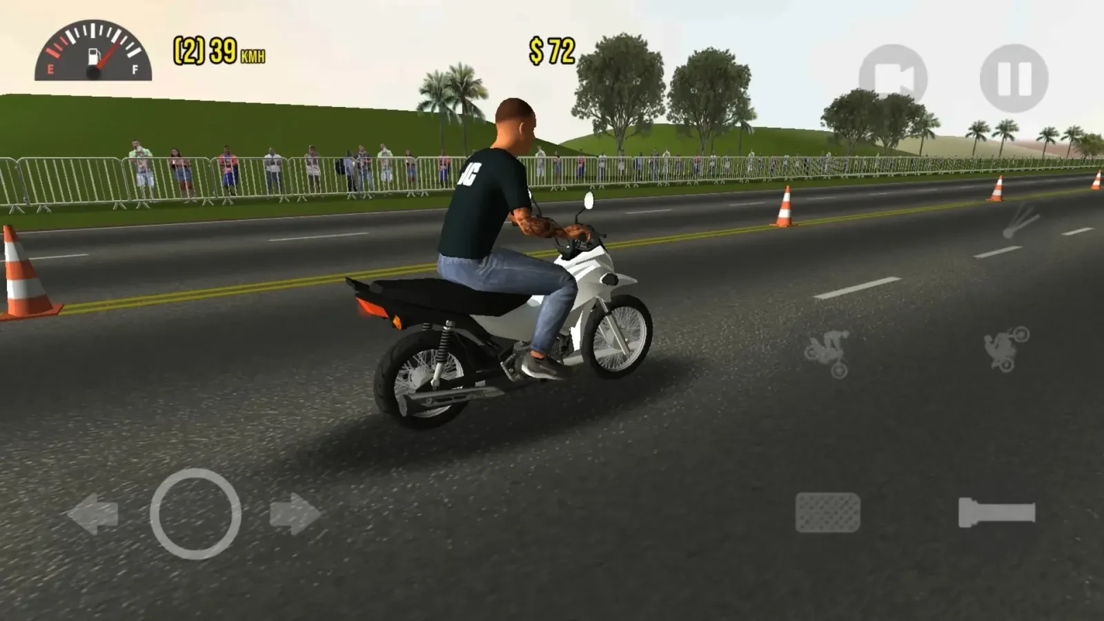 شخصیت بازی Moto Wheelie در حال رانندگی با موتور در جاده