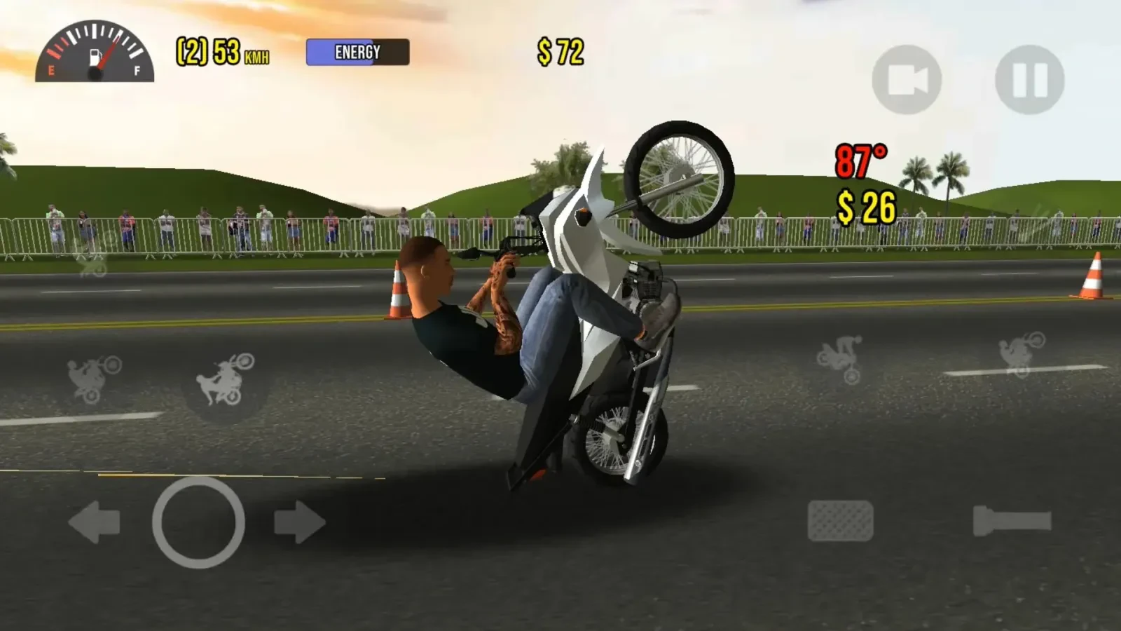شخصیت بازی Moto Wheelie در حال انجام حرکت تکچرخ با موتور سیکلت