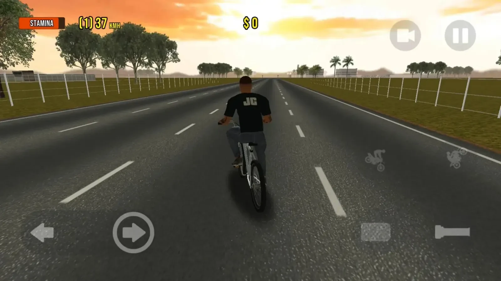 شخصیت بازی Moto Wheelie در حال حرکت با موتور در جاده