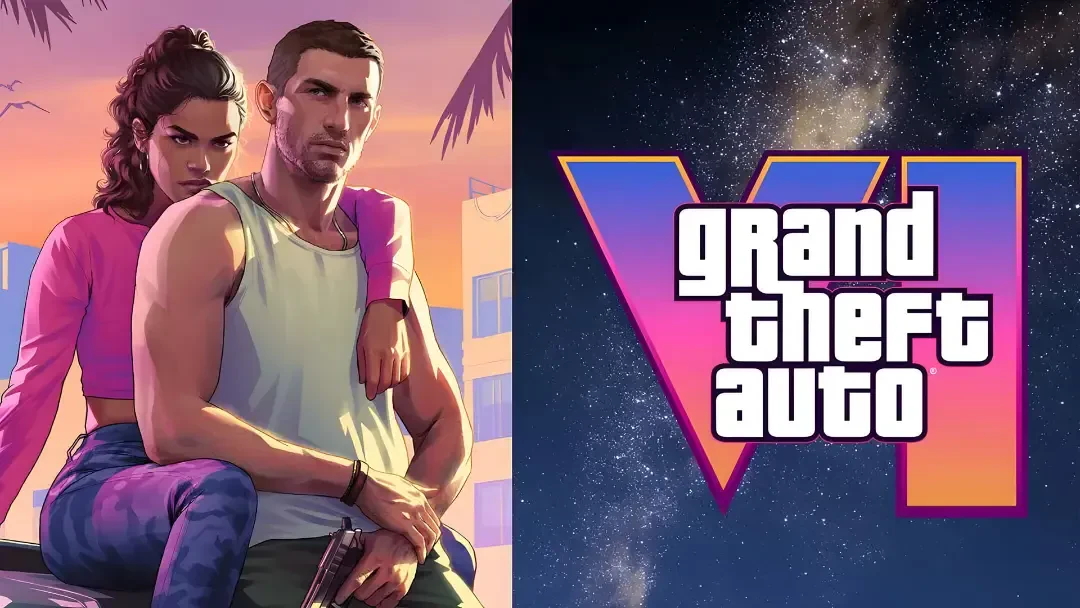 لوگوی Grand Theft Auto VI (GTA 6) در کنار شخصیتهای بازی