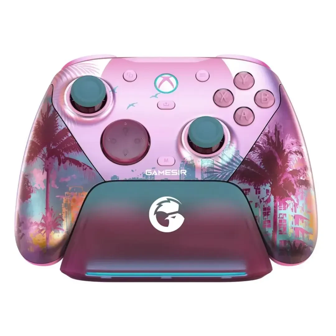 کنترلر گیم‌سر (GameSir) مدل G7 Pro با طرح گرافیکی اقیانوسی و رنگ‌های صورتی و آبی