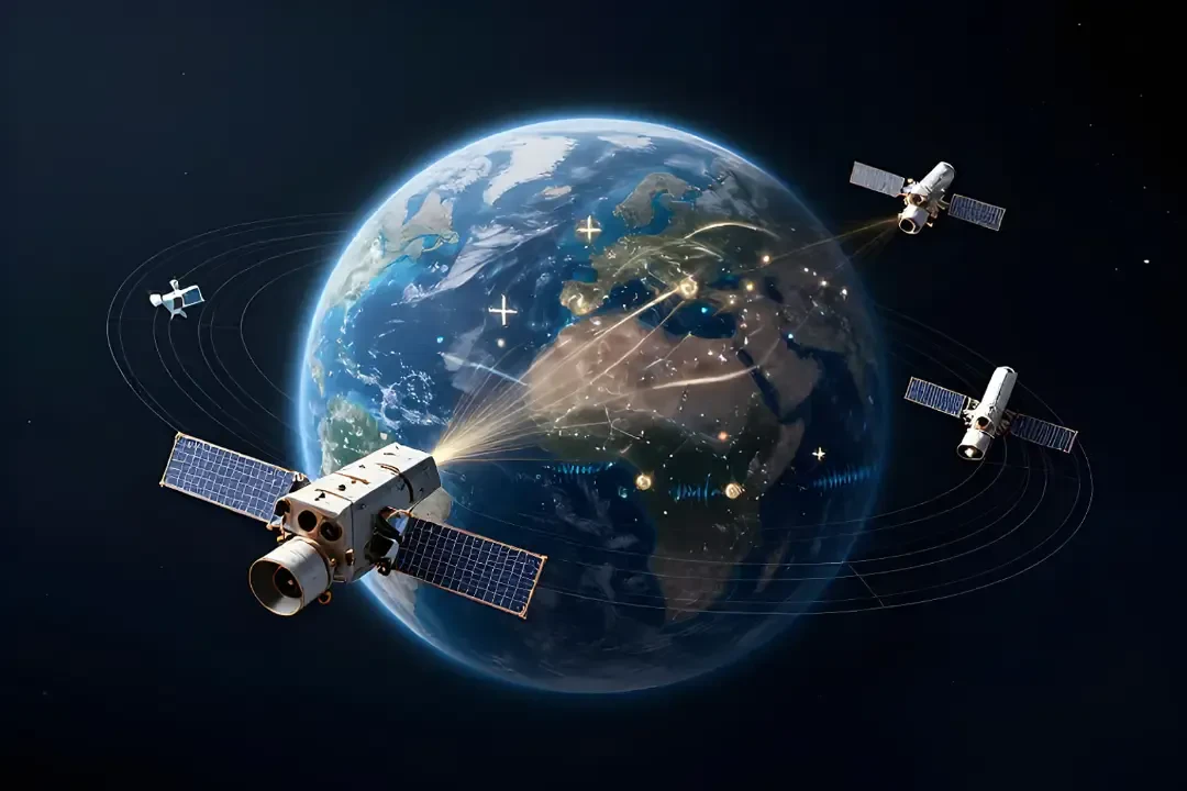 ماهوارههای سیستم موقعیتیابی جهانی (GPS) در حال ارسال سیگنال به کره زمین