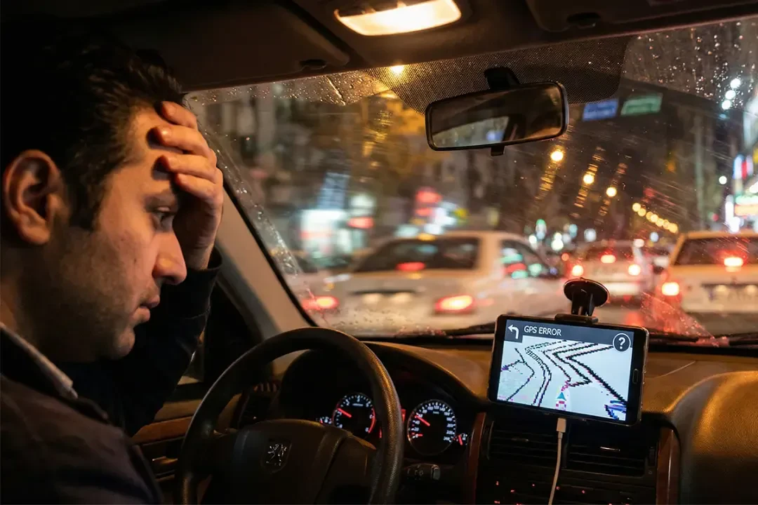 فردی در حال مسیریابی اشتباه در شهر