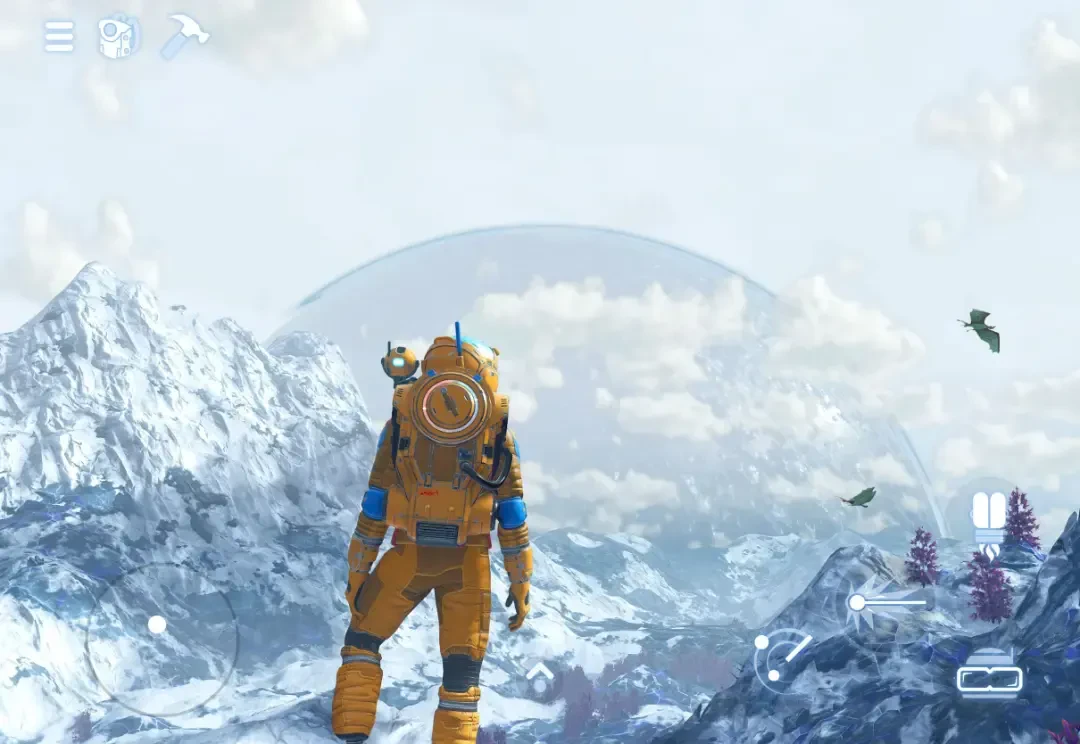 فضانورد در محیط کوهستانی و برفی بازی No Man's Sky (No Man's Sky)