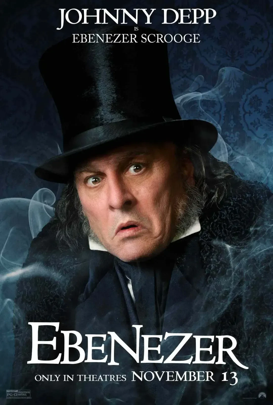 جانی دپ (Johnny Depp) در نقش اسکروج در پوستر فیلم Ebenezer