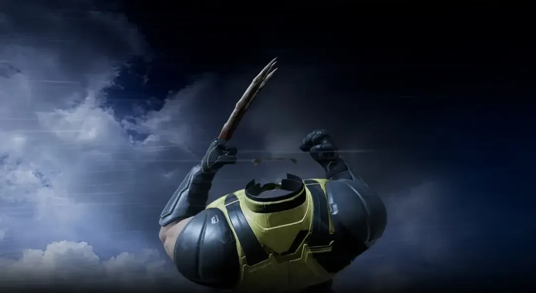 شخصیت بازی Marvel's Wolverine با زره زرد و سیاه در مقابل آسمان