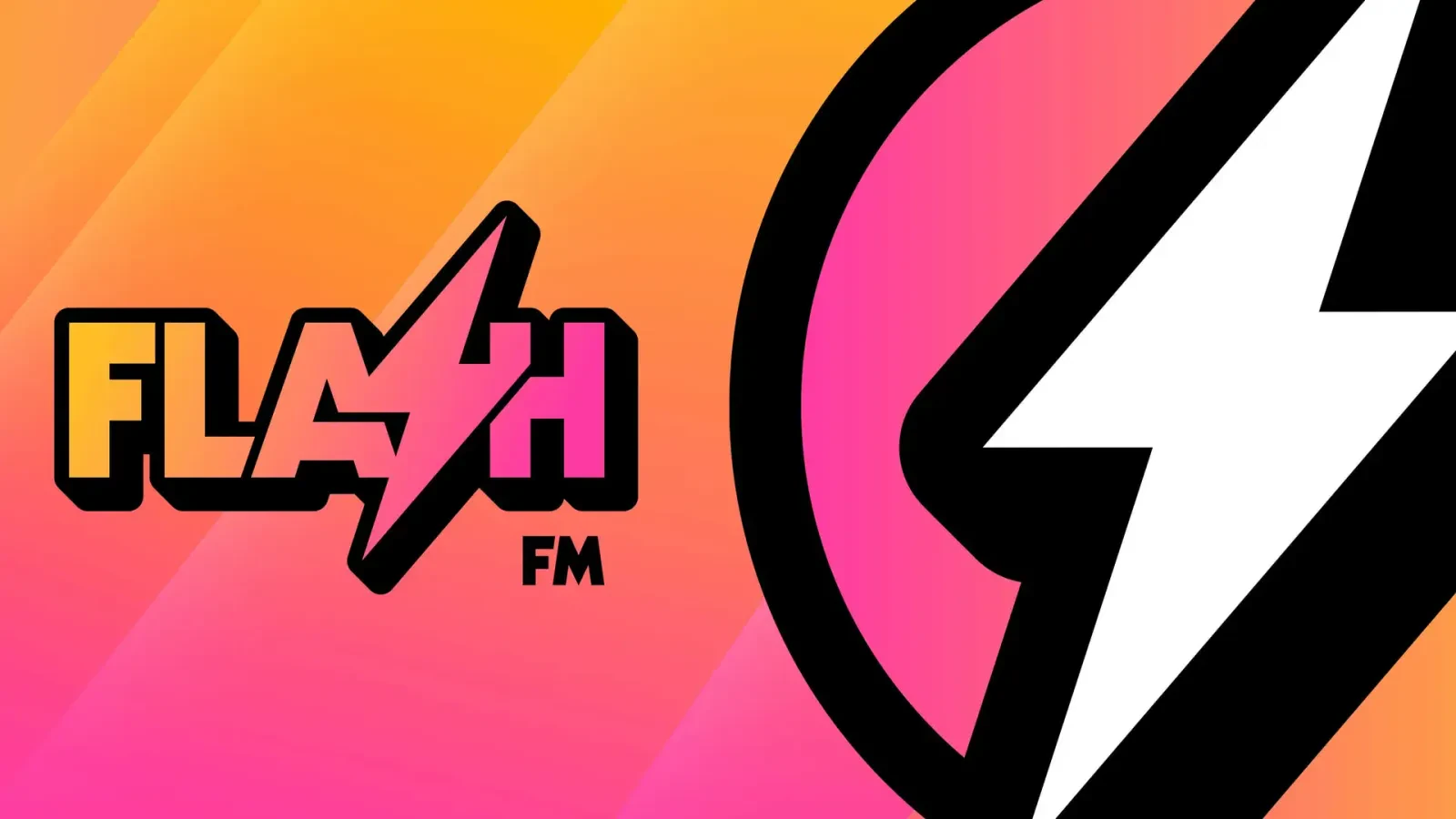 لوگوی ایستگاه رادیویی فلش اف‌ام (Flash FM) با نماد صاعقه