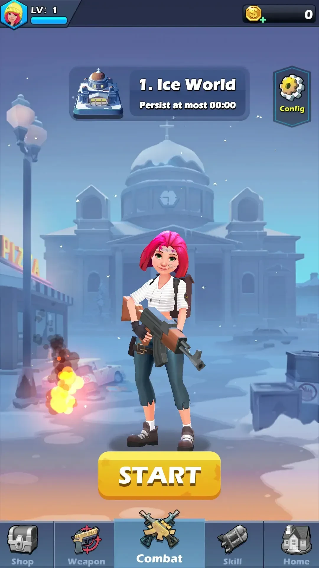 شخصیت اصلی بازی Zombie Waves در محیط برفی مرحله Ice World