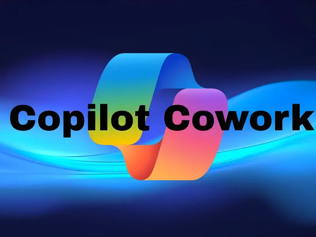 لوگوی رنگی و انتزاعی Copilot Cowork بر پس‌زمینه‌ای آبی و تیره