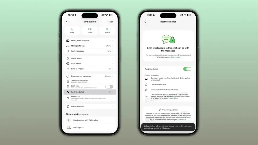 تنظیمات چت محدودشده در اپلیکیشن واتساپ برای افزایش امنیت