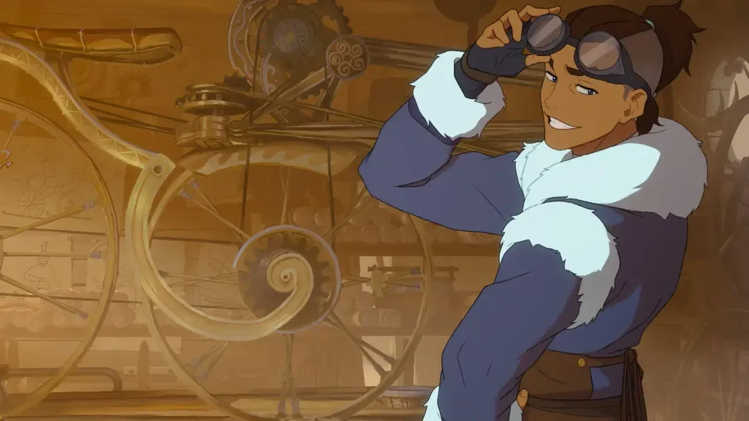 شخصیت انیمیشن آواتار آنگ (Avatar: The Last Airbender) در محیطی با چرخدندههای مکانیکی
