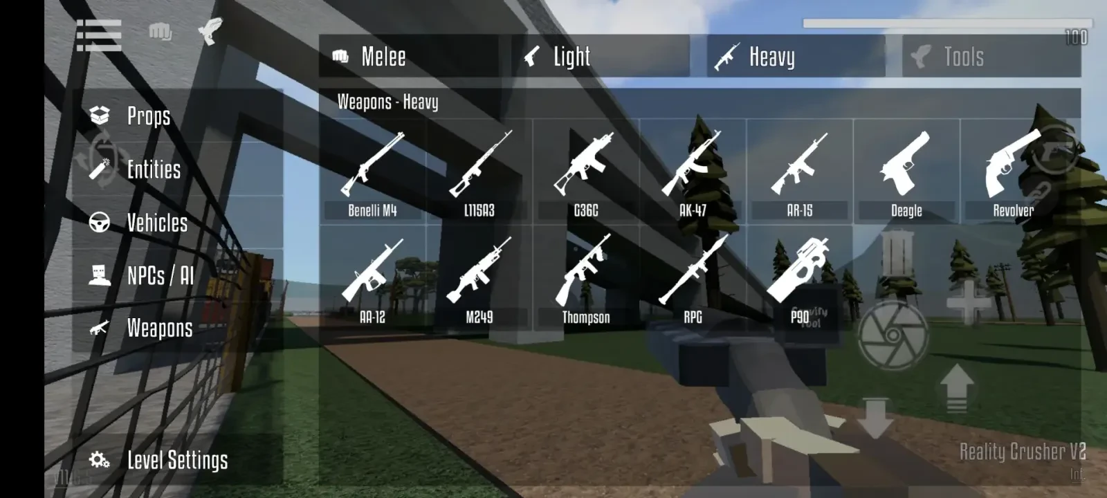 فهرست انواع سلاحهای سنگین در منوی انتخاب تجهیزات بازی موبایل GoreBox
