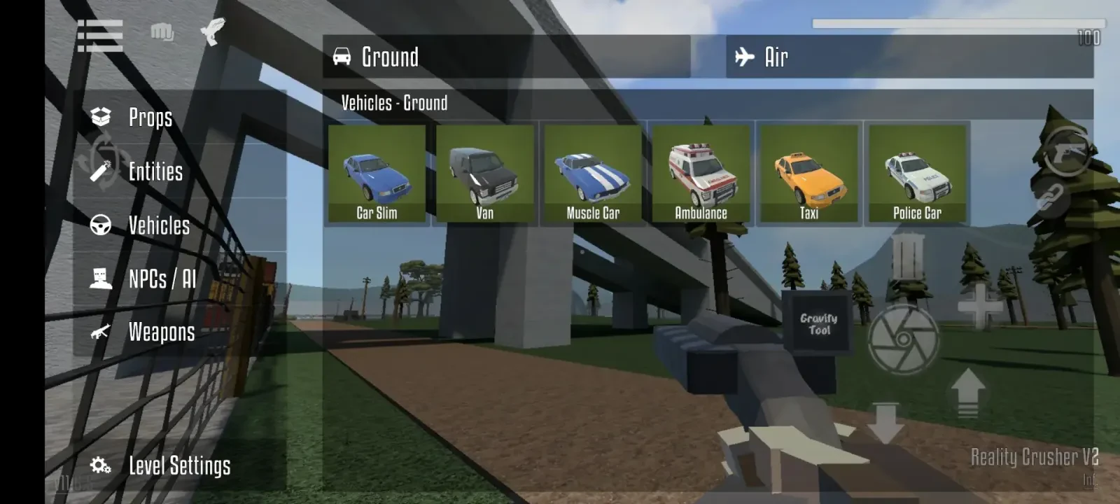 منوی انتخاب انواع خودروهای زمینی در بازی موبایل GoreBox